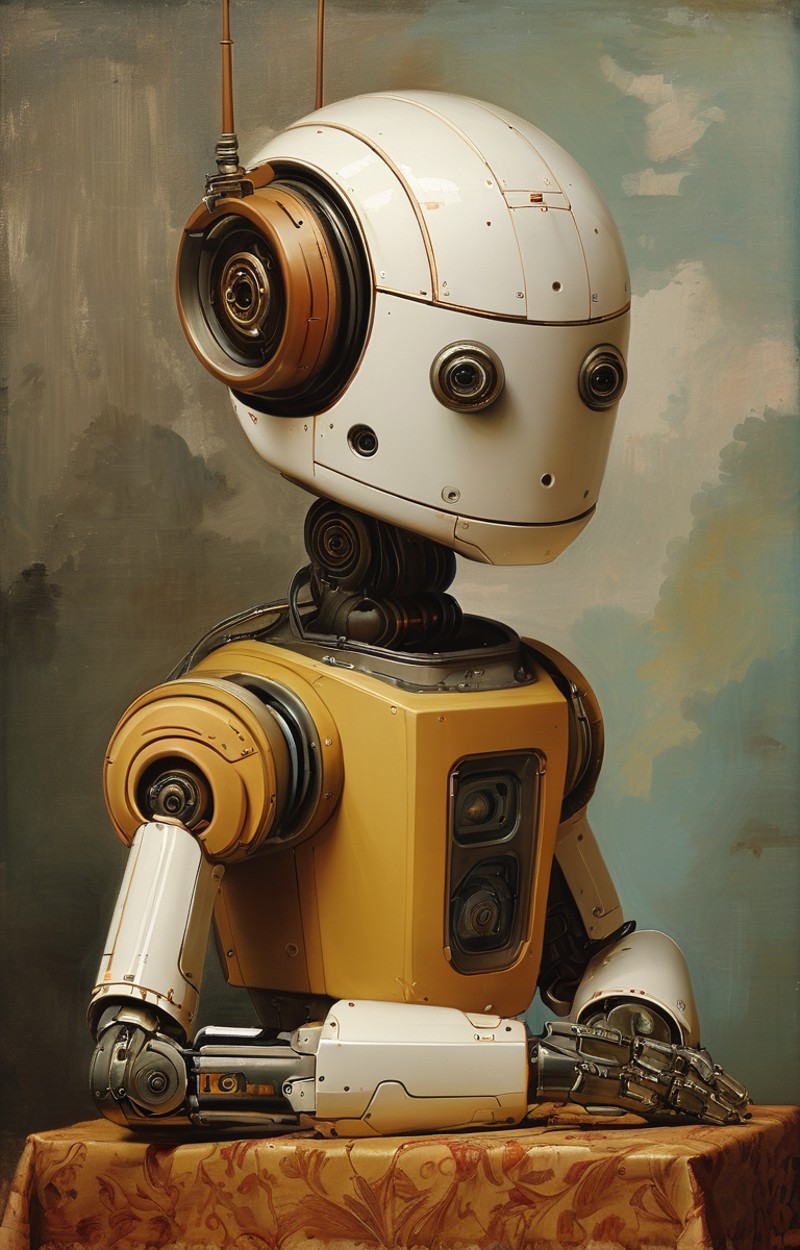 masterpiece,best quality,<lora:tbh152-sdxl:0.8>,illustration,style of Élisabeth Vigée-Lebrun portrait of robot